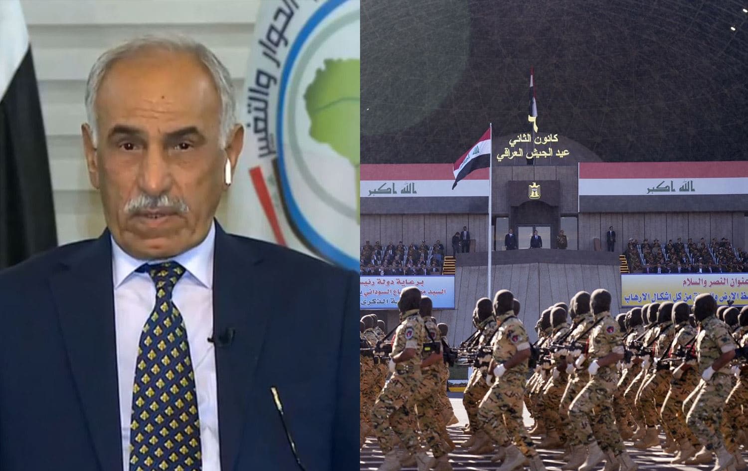 صورة لعرض للجيش العراقي واخرى لحامد المطلق