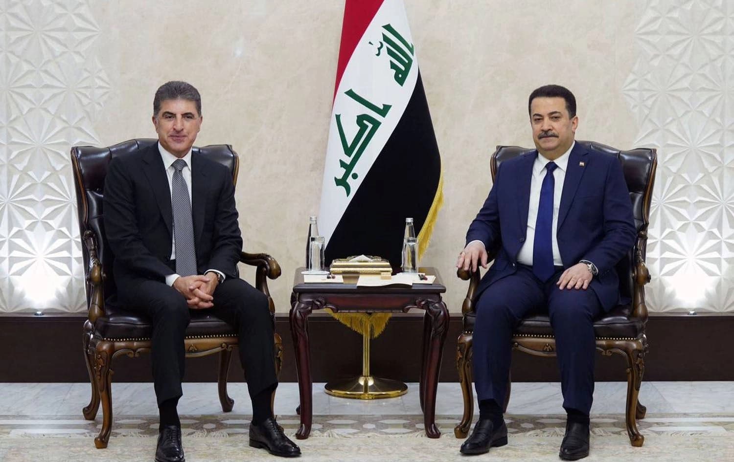 Kurdistan Region President Nechirvan Barzani (left) and Iraqi Prime Minister Mohammed Shia' al-Sudani met in Baghdad on January 13, 2024. Photo: PM Sudani's office