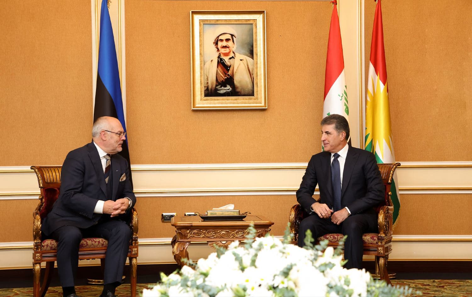 Estonian President Alar Karis (left) and Kurdistan Region President Nechirvan Barzani in Erbi on January 17, 2024. Photo: Kurdistan Region Presidency