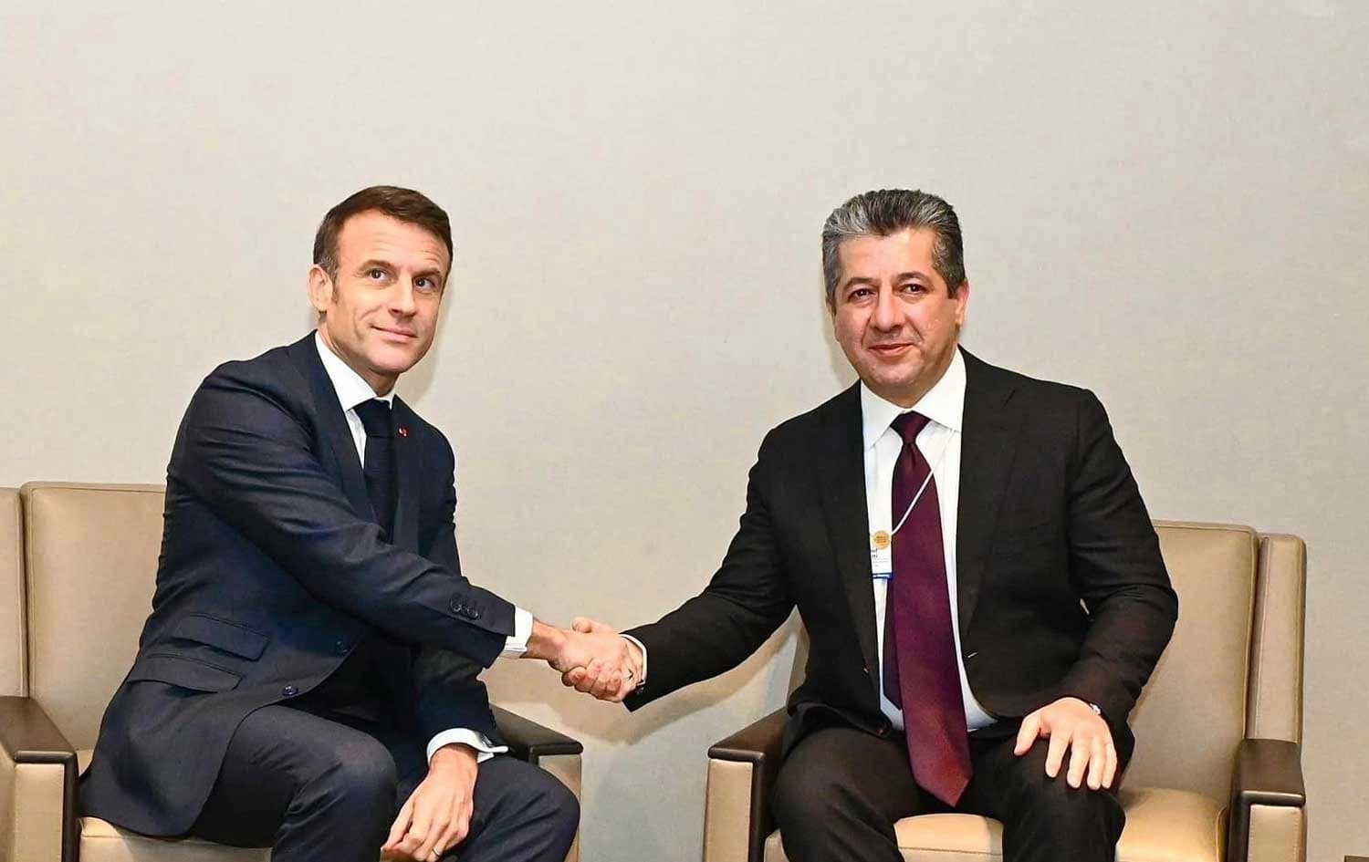 Mesrûr Barzanî û Emmanuel Macron li Davosê civiyan