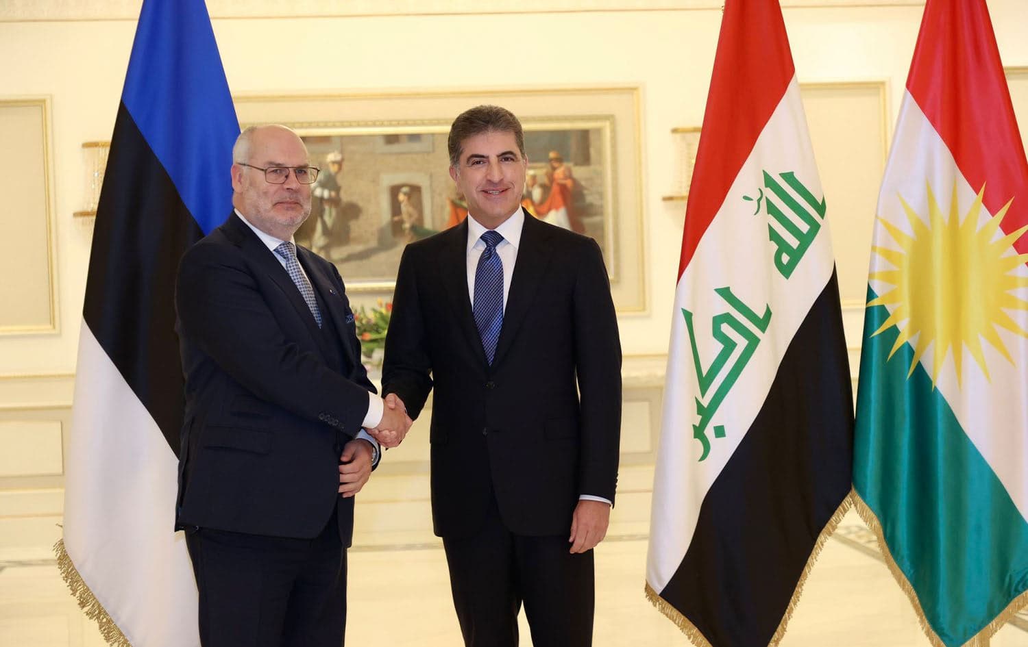 Kurdistan Region President Nechirvan Barzani and Estonian President Alar Karis in Erbil on January 17, 2023. Photo: Office of President Barzani 