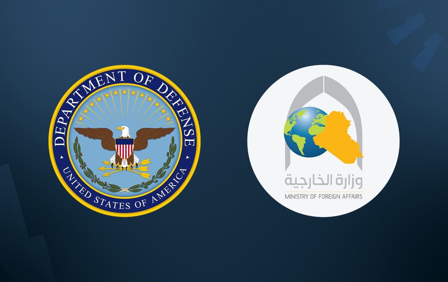Pentagon logo (left), Iraq's Ministry of Foreign Affairs logo (right) 