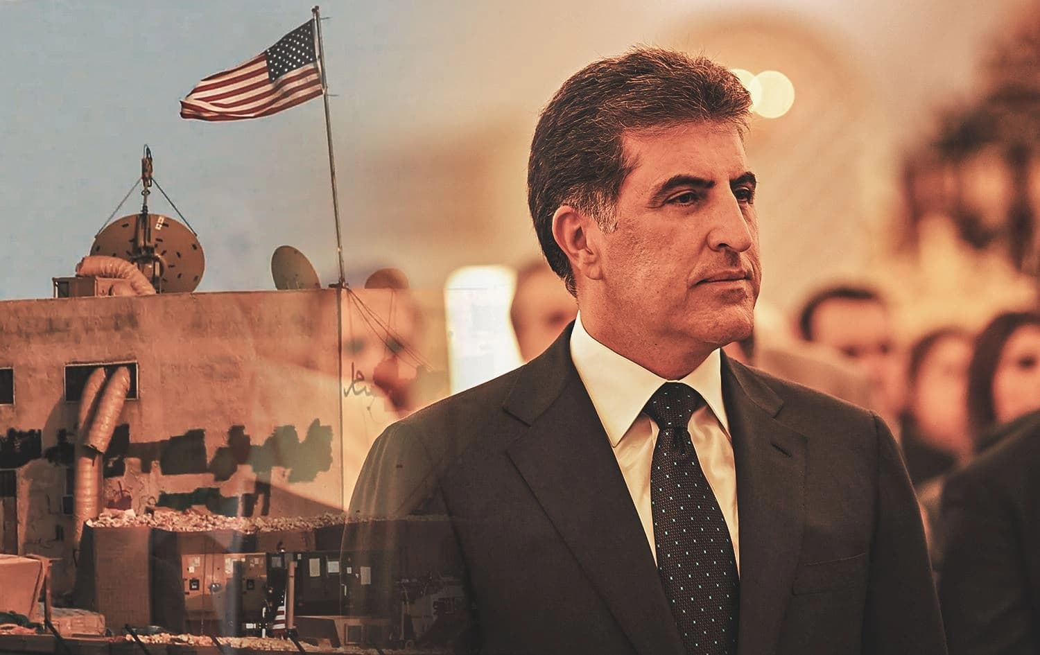 From left: A US military base in Syria. Photo: Delil Souleiman/AFP. Kurdistan Region President Nechirvan Barzani. Photo: Office of the President.