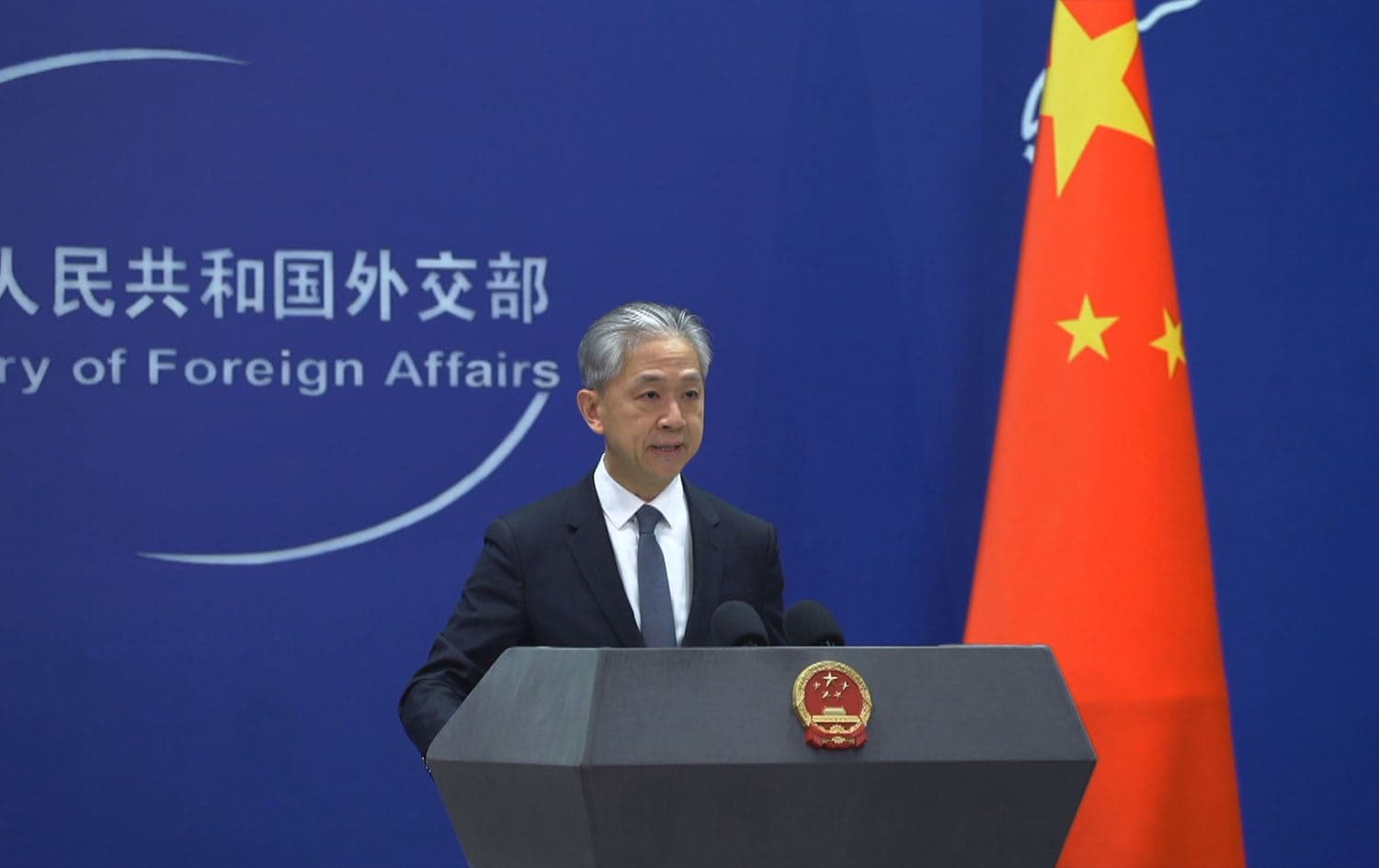 Chinese foreign ministry spokesperson Wang Wenbin delivering a press briefing in Beijing on January 30, 2024. Photo: Rudaw