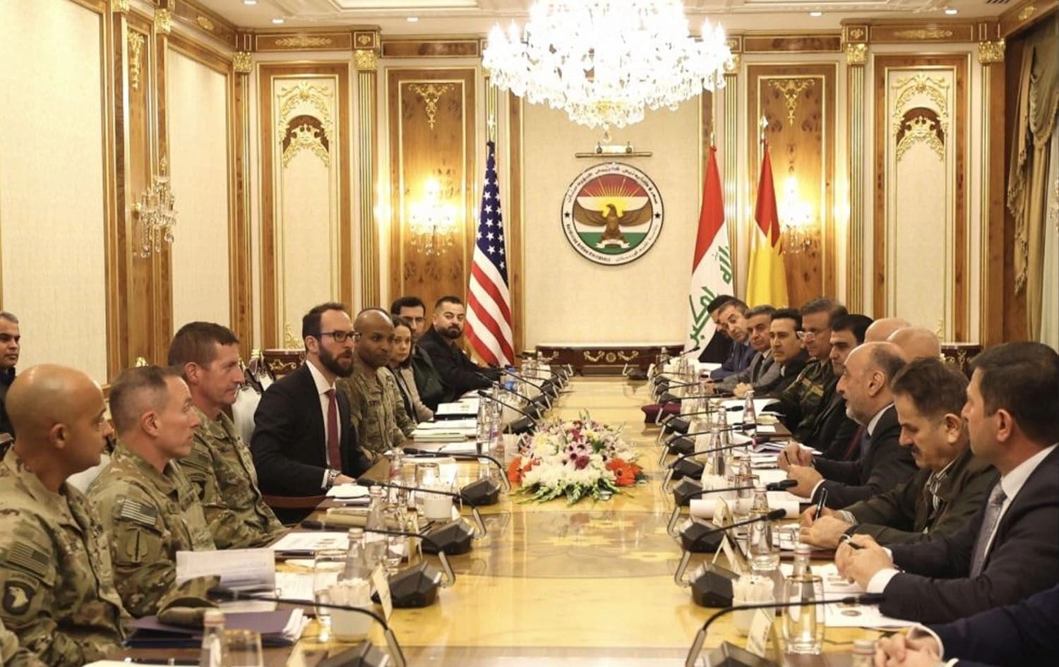 Senior US and Kurdish officials hold the inaugural Peshmerga Executive Steering Committee meeting in Erbil on January 29, 2024. Photo: KRP 
