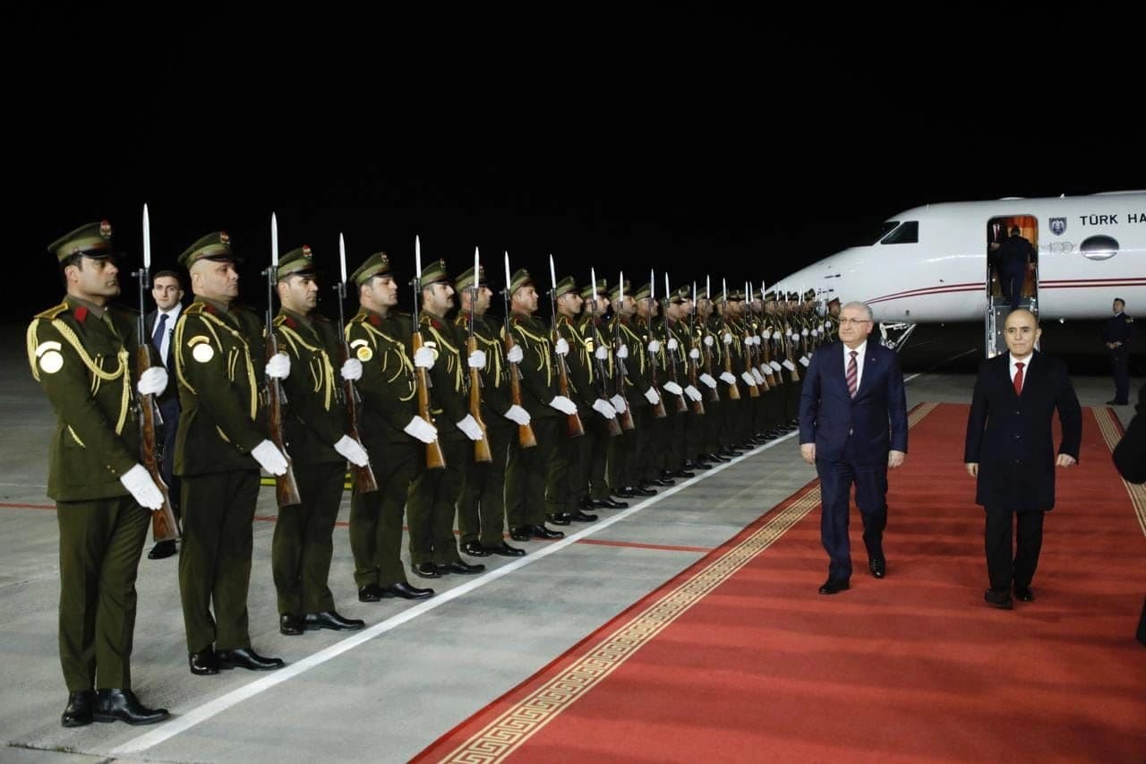 Turkish Defense Minister Yasar Guler (left) arrives in Erbil on February 6, 2024. Photo: DFR 