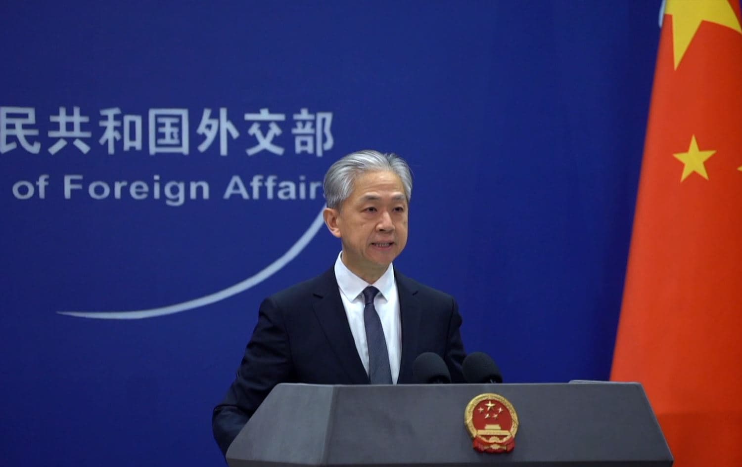 Chinese foreign ministry spokesperson Wang Wenbin during a presser on February 7, 2024. Photo: Rudaw/screengrab