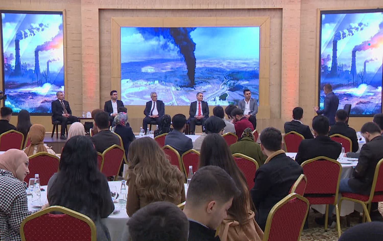 A screenshot from Rudaw's Legel Ranj program, hosted by Ranj Sangawi, discussing poor quality diesel in the Kurdistan Region and its impact on the environment with researchers, businessmen,  and relevant officials on February 10, 2024. Photo: Rudaw