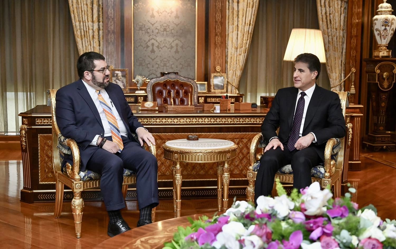 Kurdistan Region President Nechirvan Barzani (right) received David Burger, the United States embassy in Baghdad’s charge d'affaires, in Erbil on February 14, 2024. Photo: Kurdistan Region Presidency. 