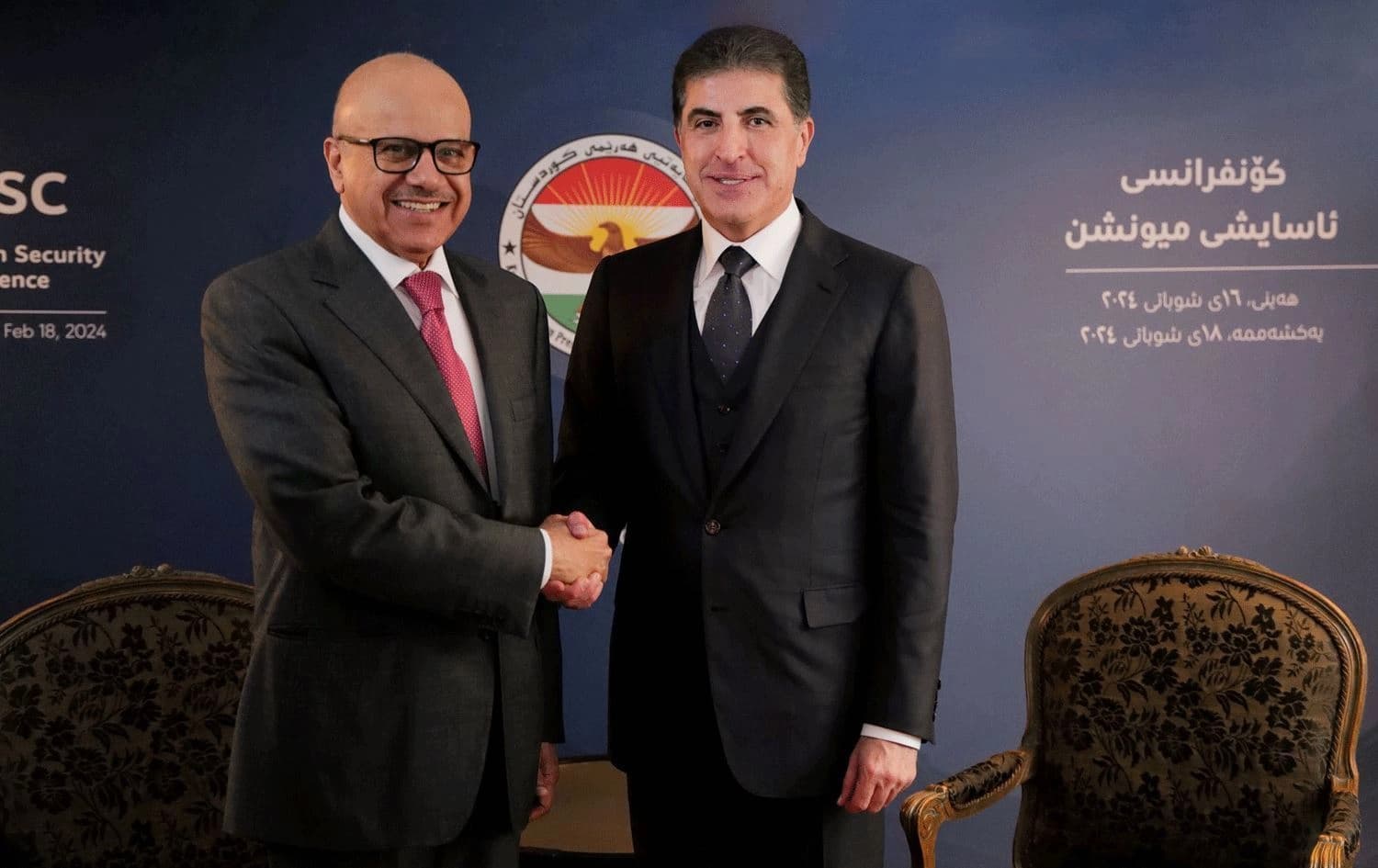 Nêçîrvan Barzanî û Ebduletîf bin Raşid Elzeyayî / Wêne: Serokatiya Herêma Kurdistanê