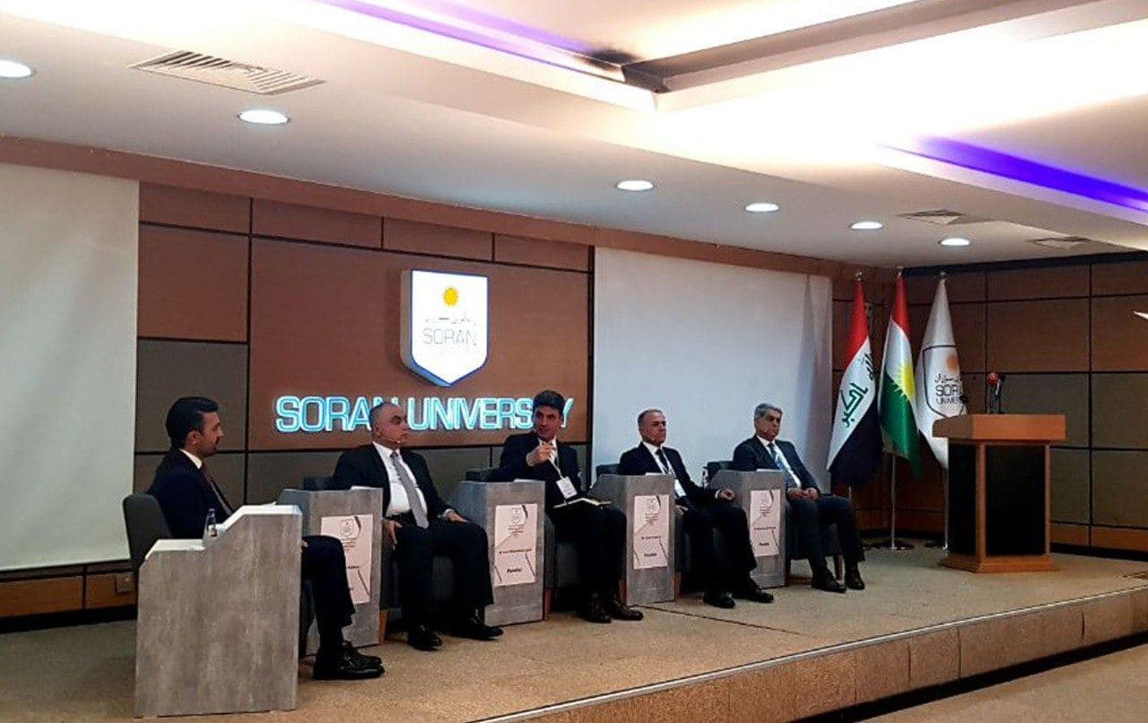 Several government officials discussing the situation of students and job market in the Kurdistan Region in Soran University on February 18, 2024. Photo: Rudaw