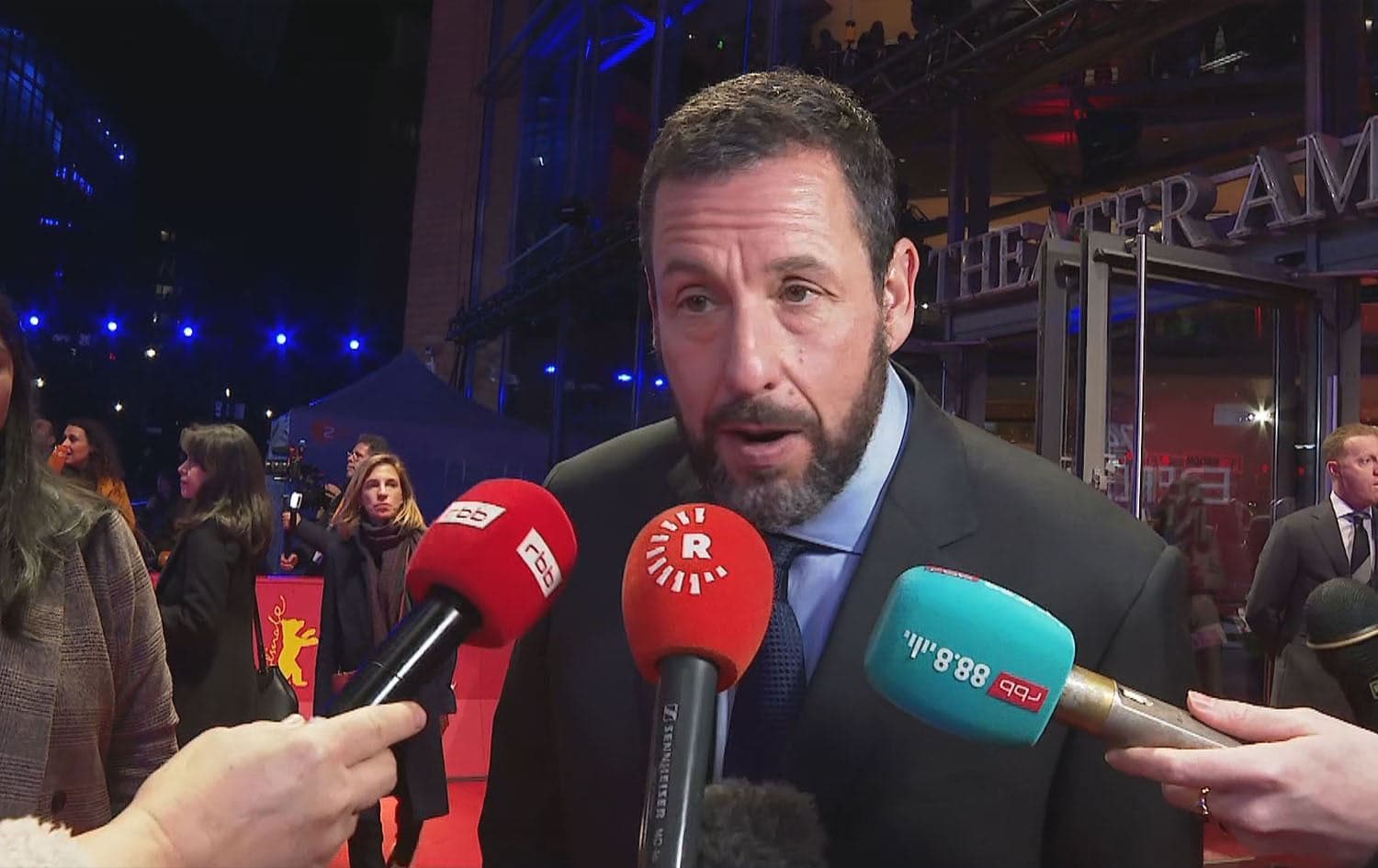 Adam Sandler speaking to Rudaw in Berlin on February 21, 2024. Photo: Rudaw