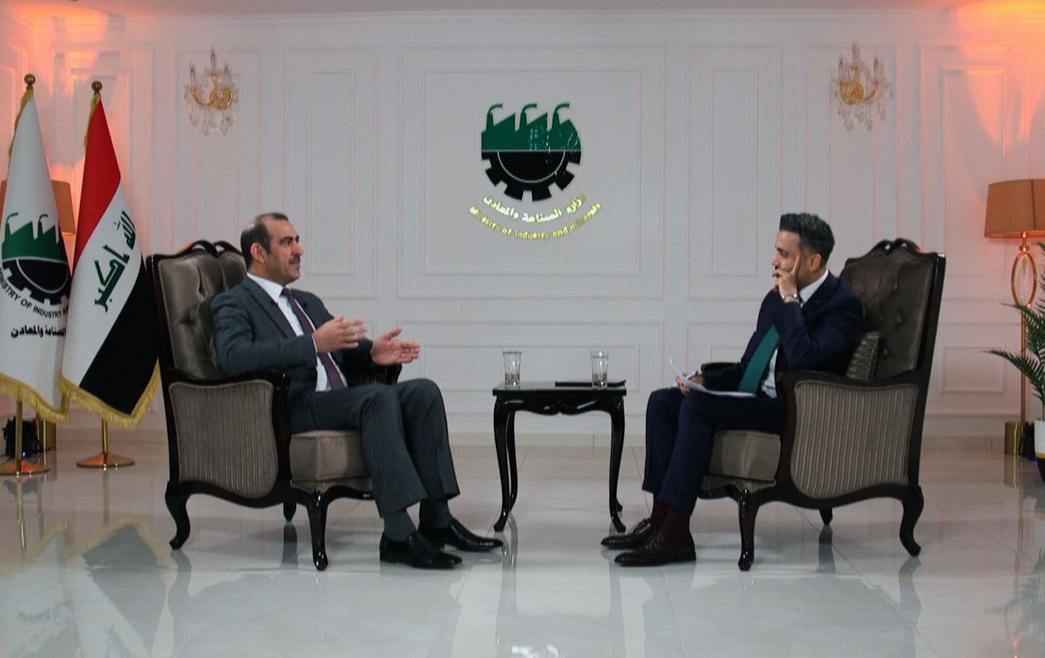 Khaled Battal al-Najm, Iraq's Minister of Industry and Minerals, speaking to Rudaw’s Mohammed Sheikh Fatih on March 1, 2024. Photo: Rudaw/screengrab