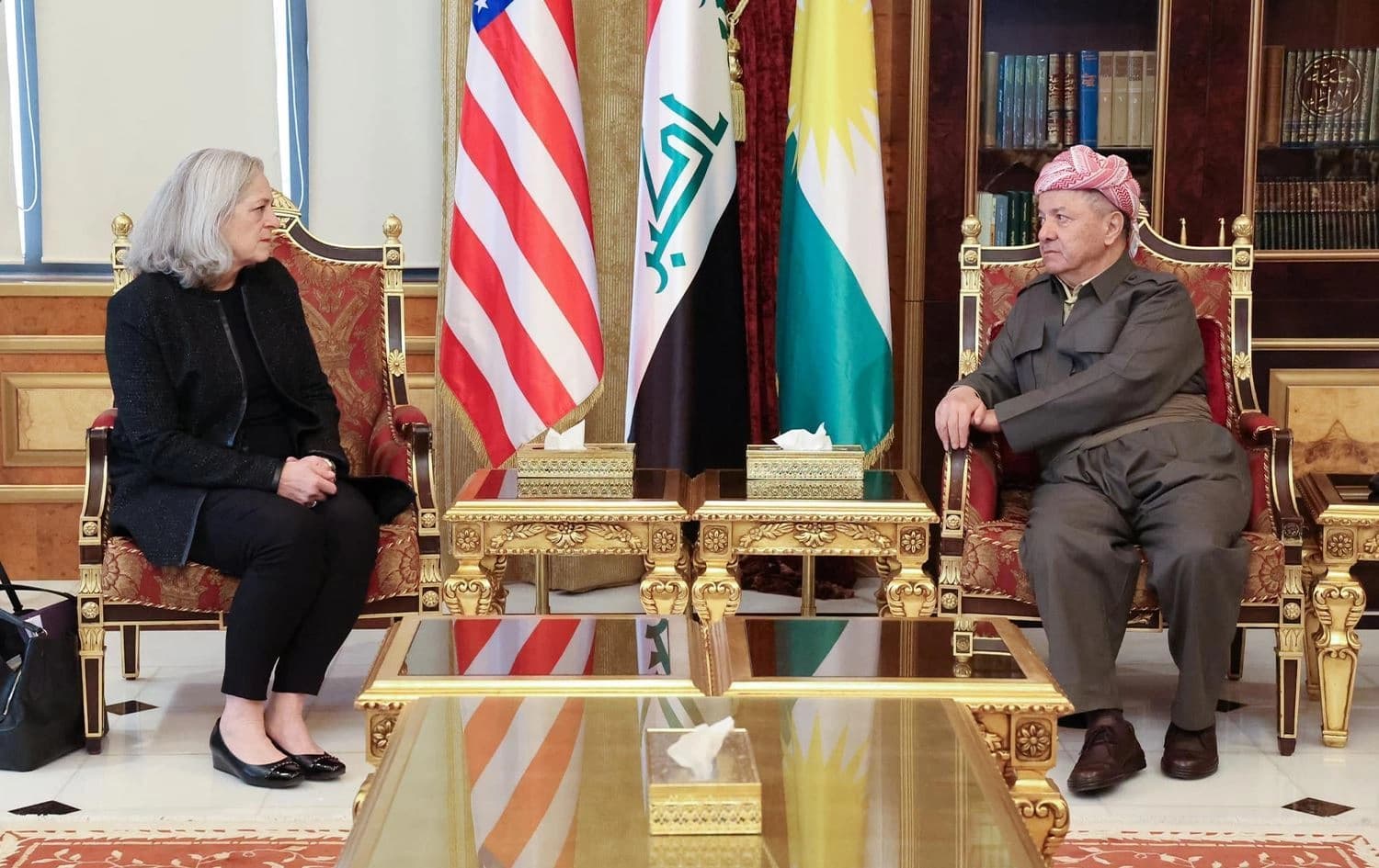 Balyoza Amerîkayê ya Îraqê Alina Romanowskiyê û Serok Mesûd Barzanî