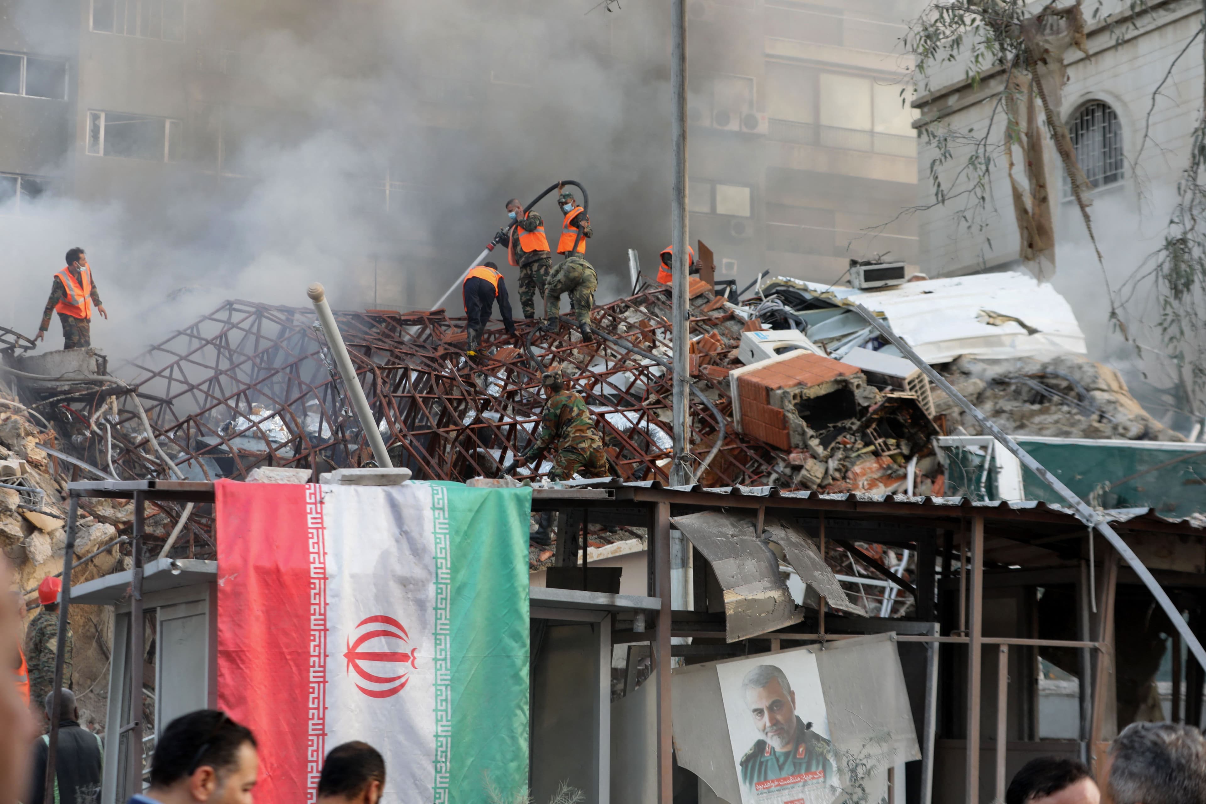 Aftermath of attack on Iran's embassy in Damascus on April 1, 2024. Photo: AFP 