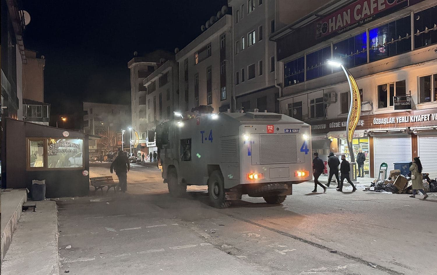 A police vehicle responding to protests in Turkey's Kurdish city of Van on April 2, 2024. Photo: AA