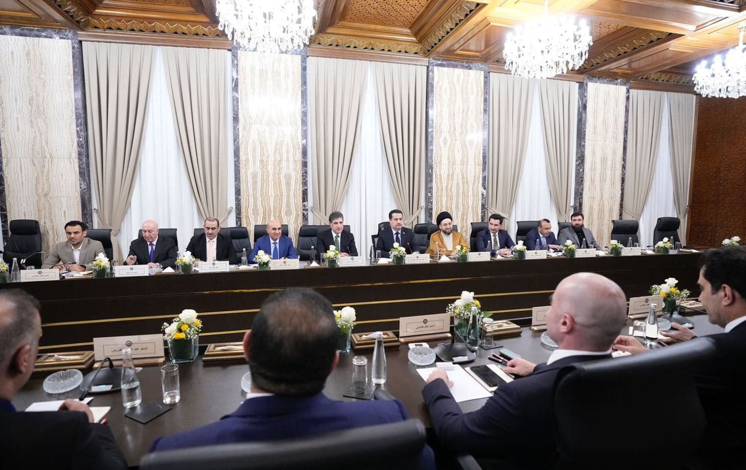 Kurdistan Region President Nechirvan Barzani, Iraqi Prime Minister Mohammed Shia’ al-Sudani meet with the State Administration Coalition in Baghdad on April 6, 2024. Photo: Iraqi state media