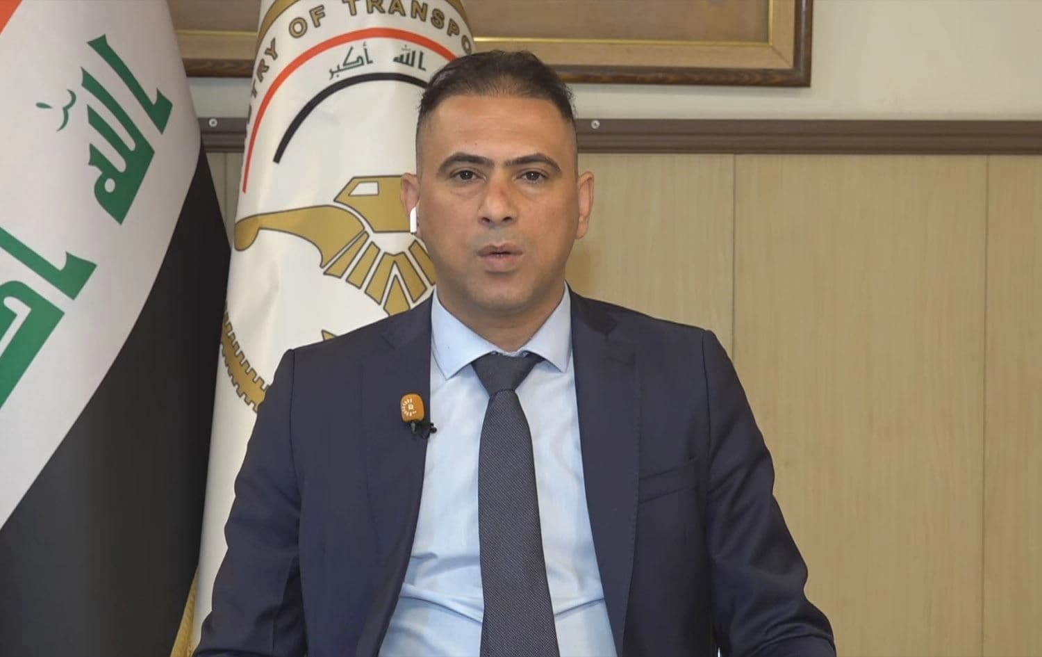 Iraqi transportation ministry spokesperson Maytham al-Safi speaking to Rudaw on April 22, 2024. Photo: Rudaw
