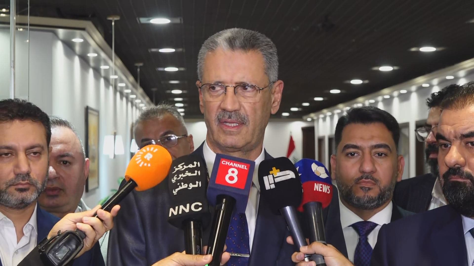 Iraqi Oil Minister Hayyan Abdul Ghani speaking to reporters in Baghdad on May 2, 2024. Photo: Rudaw 