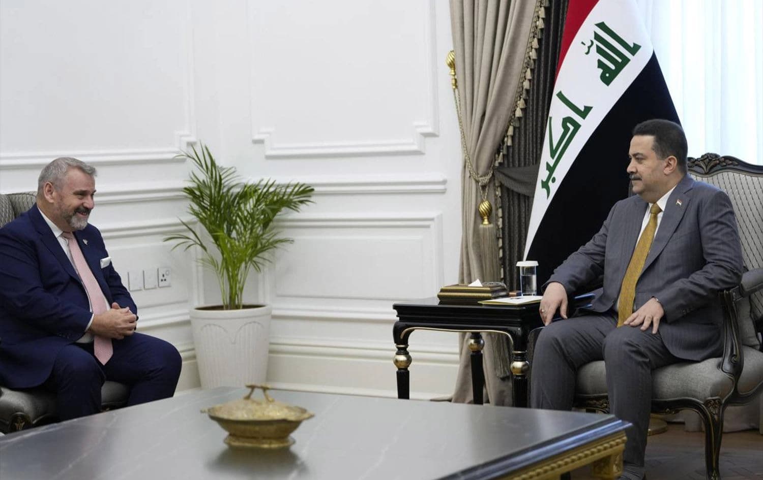 Iraqi Prime Minister Mohammed Shia' al-Sudani (right) in a meeting with EU Ambassador to Iraq Thomas Seiler (left) in Baghdad on May 6, 2024. Photo: Sudani's office