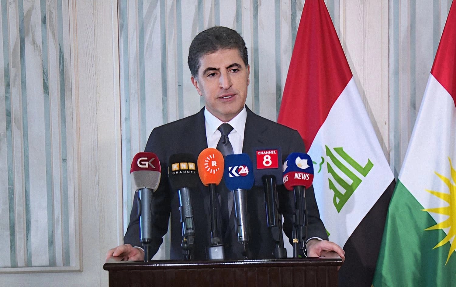 Kurdistan Region President Nechirvan Barzani holding a press conference in Tehran on May 7, 2024. Photo: Rudaw