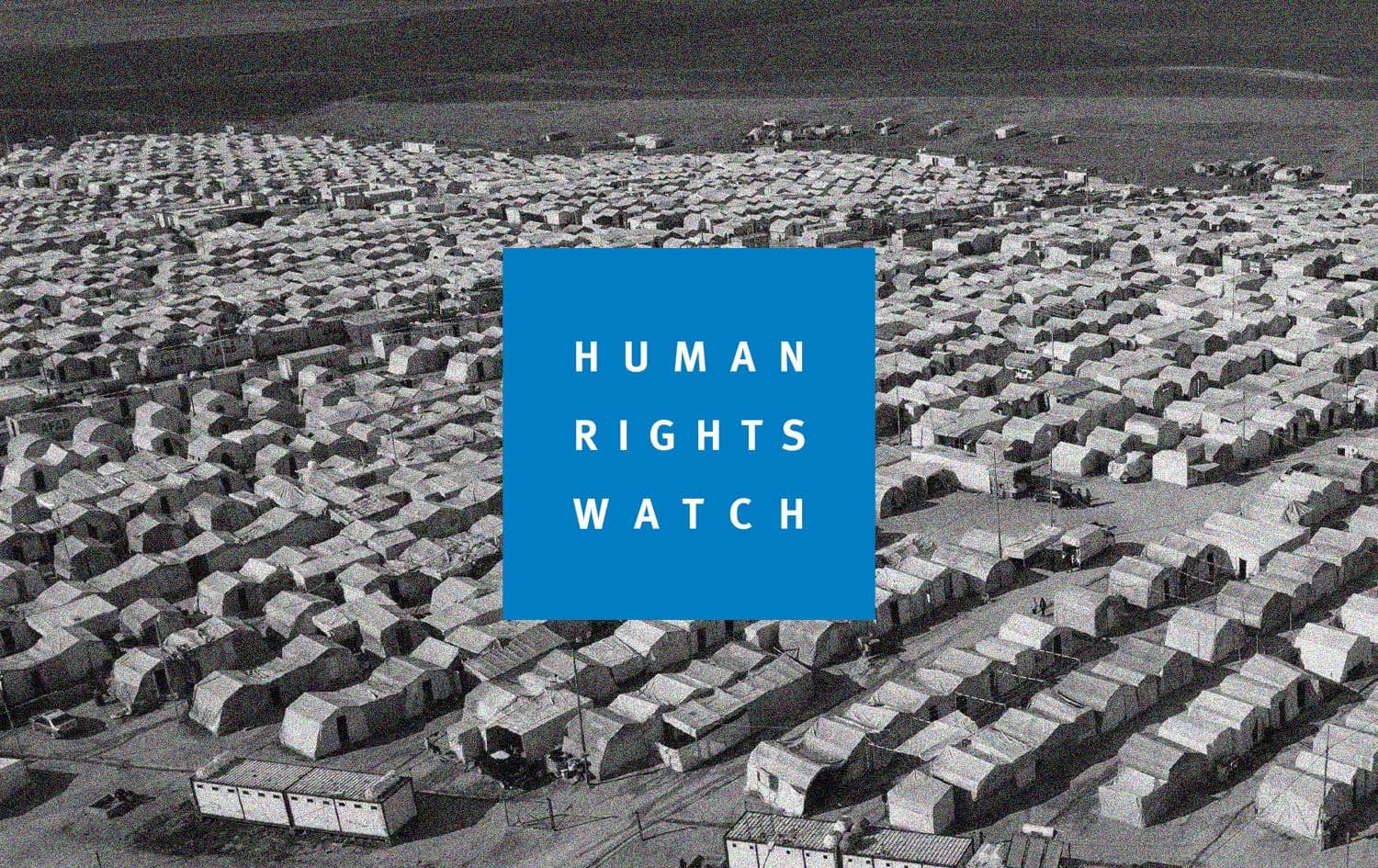 Human Rights Watch (HRW) logo, Sharia camp in Duhok. Photo: Rudaw/file, Graphic: Rudaw
