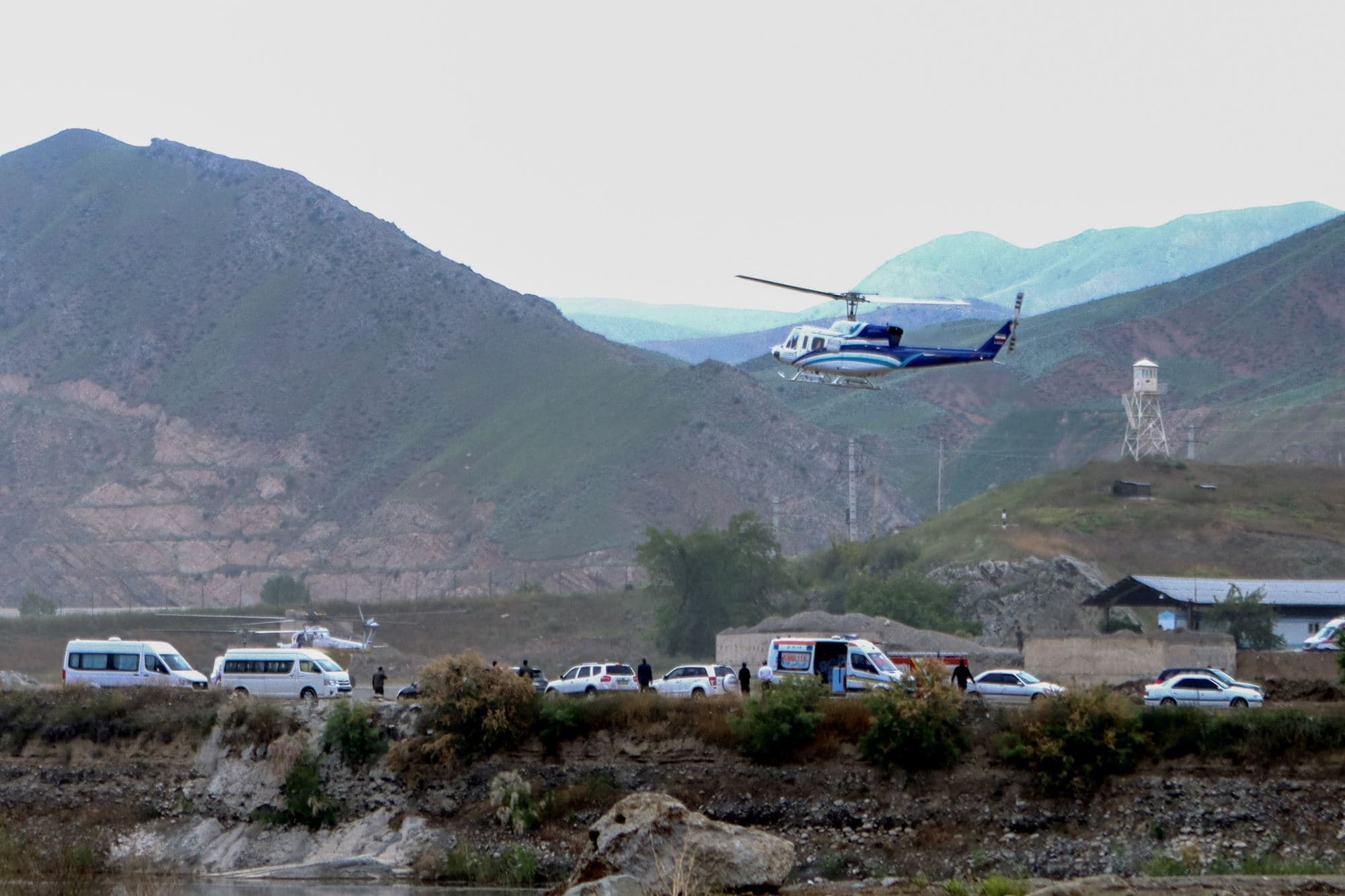 A Bell 212 helicopter carrying Iranian late President Ebrahim Raisi takes off at the Iranian border with Azerbaijan on May 19. Photo: AFP