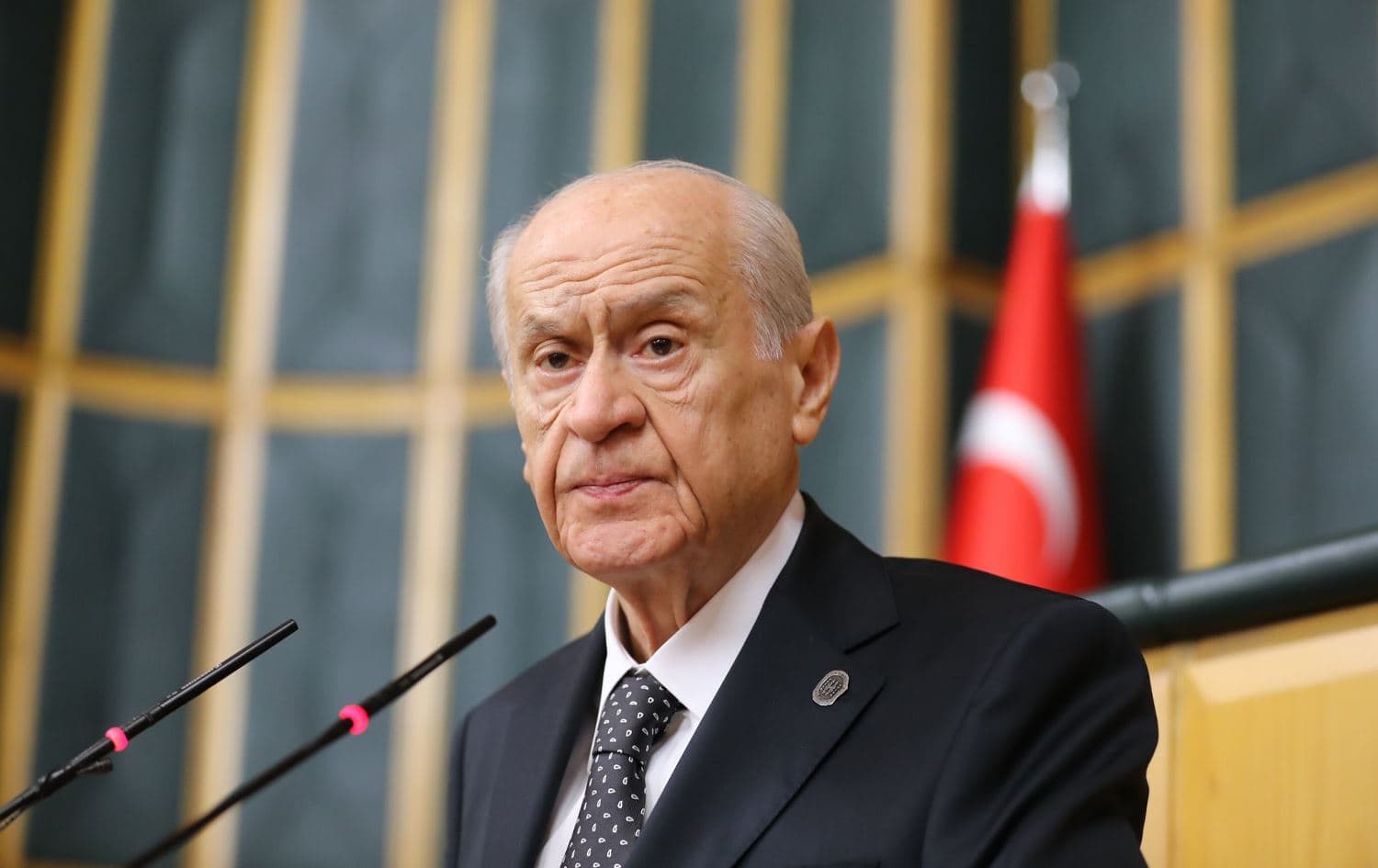 Devlet Bahceli, leader of the Nationalist Movement Party (MHP) speaking at the Turkish parliament on May 28, 2024. Photo: MHP