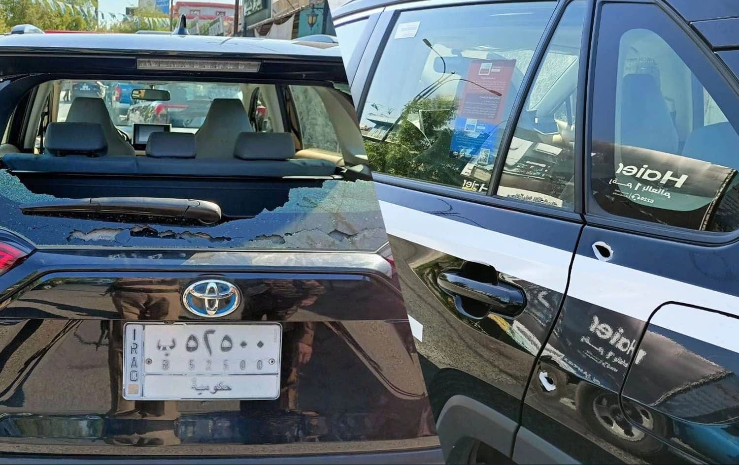 A police car damaged in the clash in Kirkuk on June 7, 2024. Photo: Rudaw