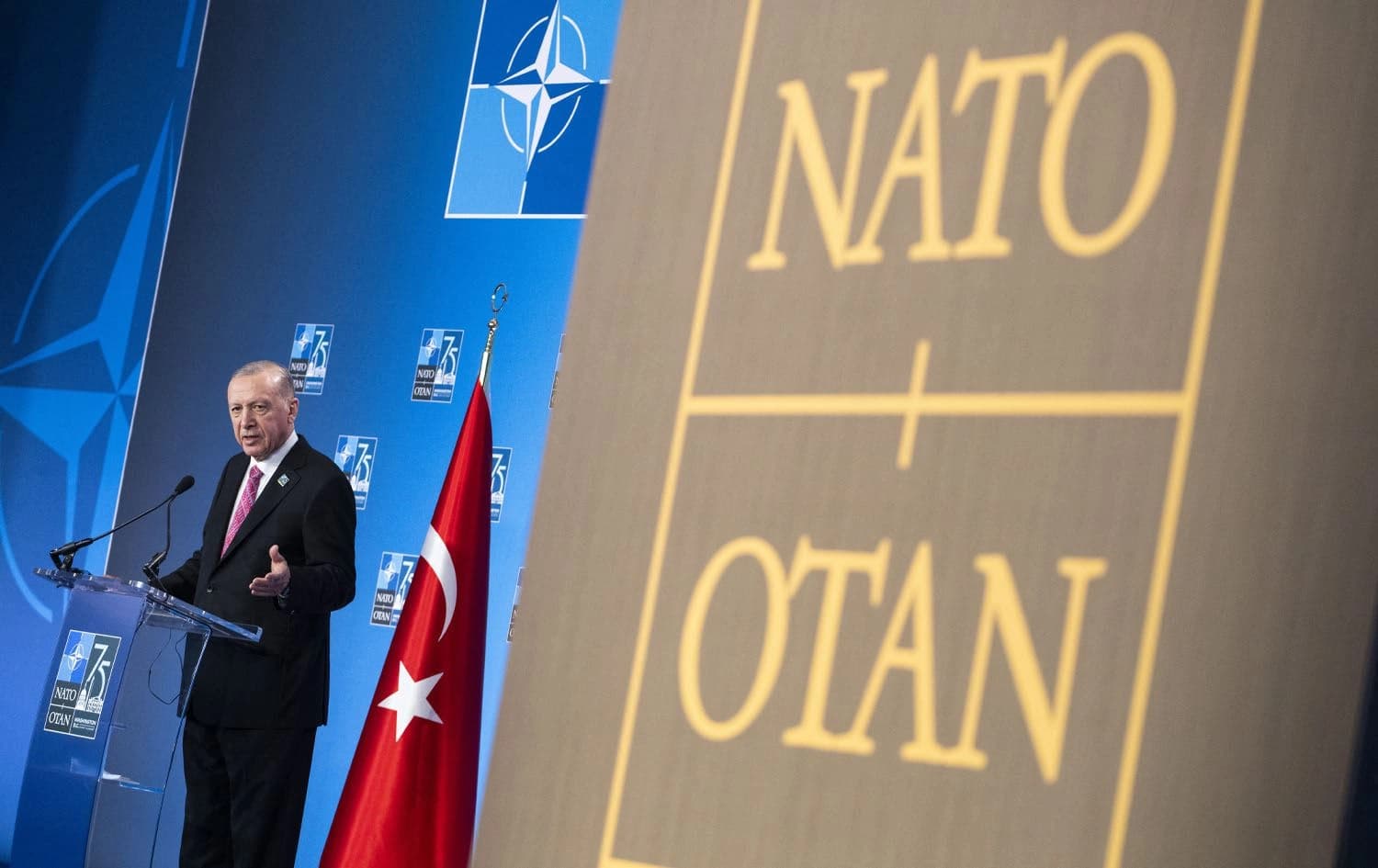 Turkish President Recep Tayyip Erdogan speaks during a press conference on the sidelines of the NATO 75th anniversary summit at the Walter E. Washington Convention Center in Washington, DC, July 11, 2024. Photo: ROBERTO SCHMIDT / AFP