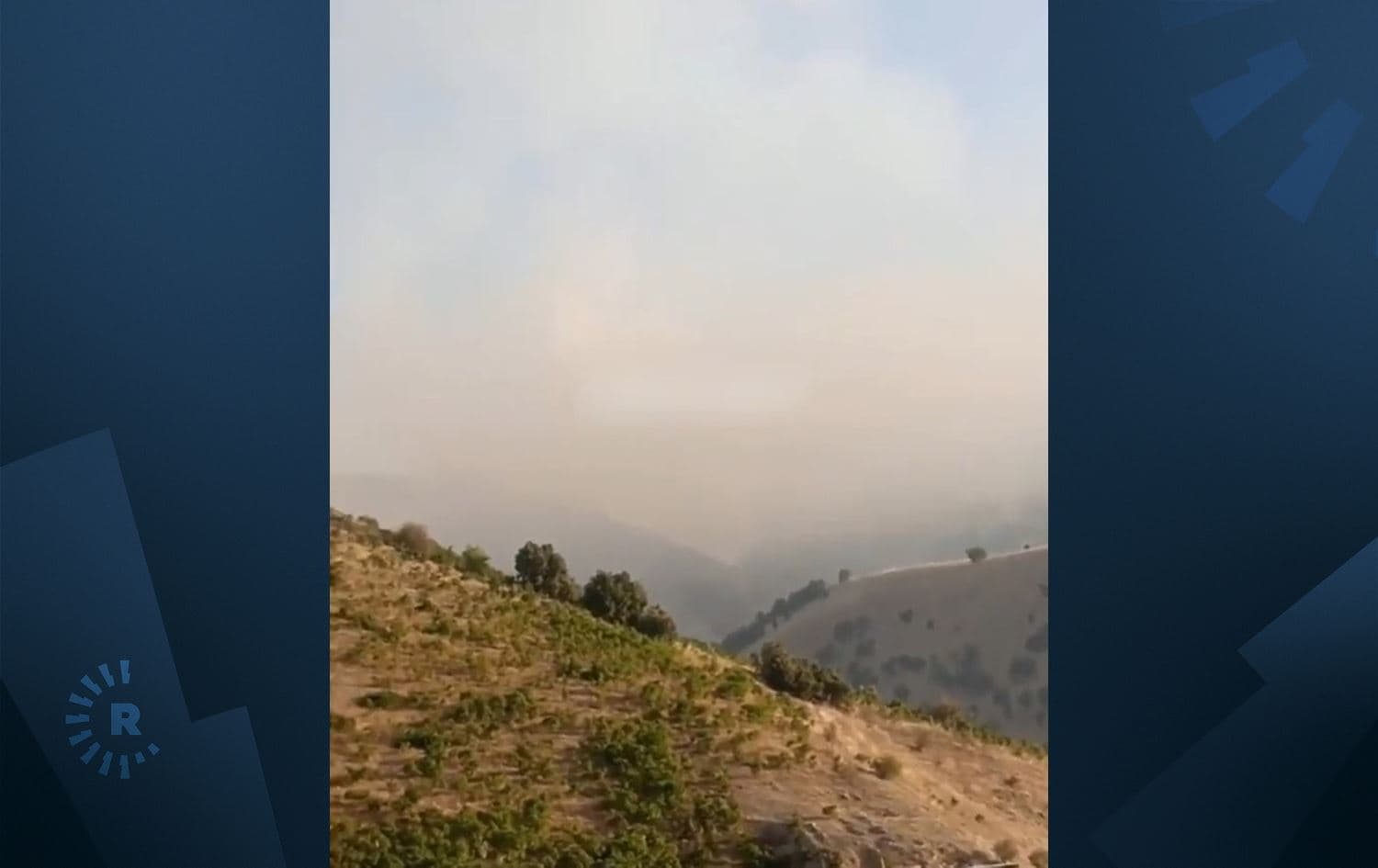 Fire burning in east Sulaimani's Mawat district, allegedly due to Turkish bombardment, on July 27, 2024. Photo: Rojnews