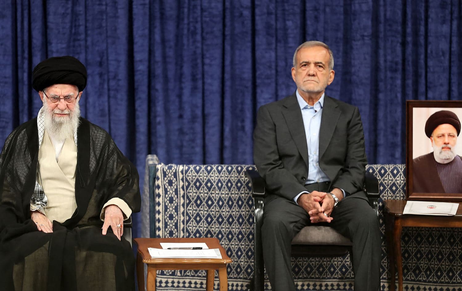 Iranian supreme leader Ayatollah Ali Khamenei (left), and president-elect Masoud Pezeshkian (right) during the new president endorsement ceremony in Tehran on July 28, 2024. Photo: KHAMENEI.IR/AFP
