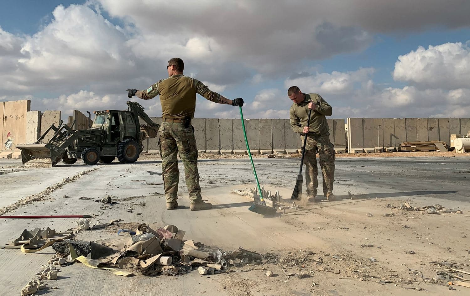 US soldiers clearing rubble at Ain al-Asad airbase in western Iraq’s Anbar province on January 13, 2020. Photo: AFP
