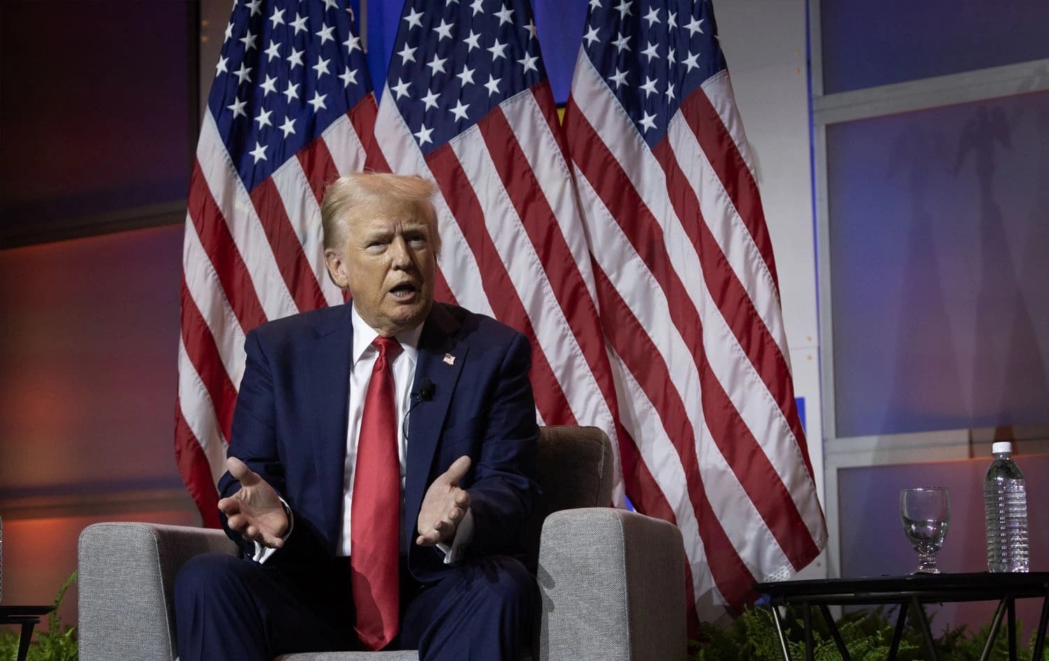 Former President Donald Trump at the Hilton Hotel in Chicago, Illinois, on July 31, 2024. Photo: Scott Olson/AFP
