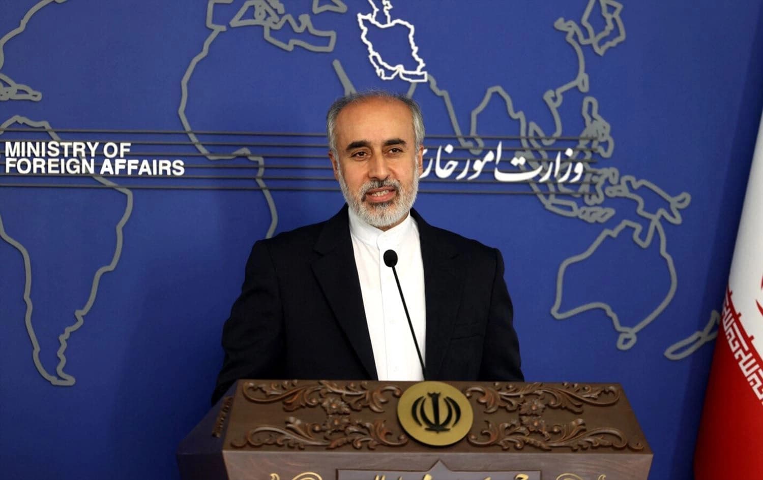 Iranian foreign ministry spokesperson Nasser Kanaani speaking in a press conference in Tehran. Photo: AFP