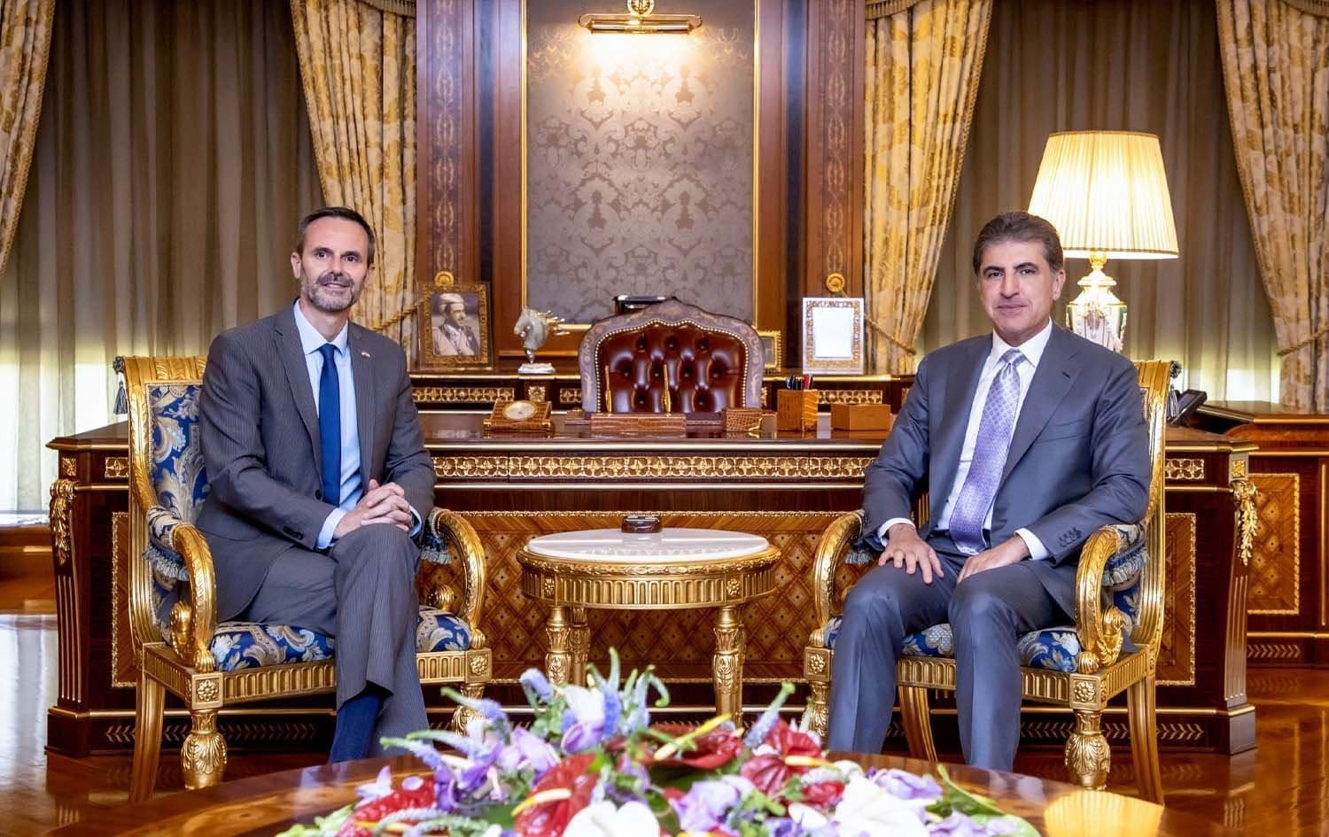 Konsulê Holendayê yê Hewlêrê Jaco Beerends û Nêçîrvan Barzanî/Wêne: Serokatiya Herêma Kurdistanê 