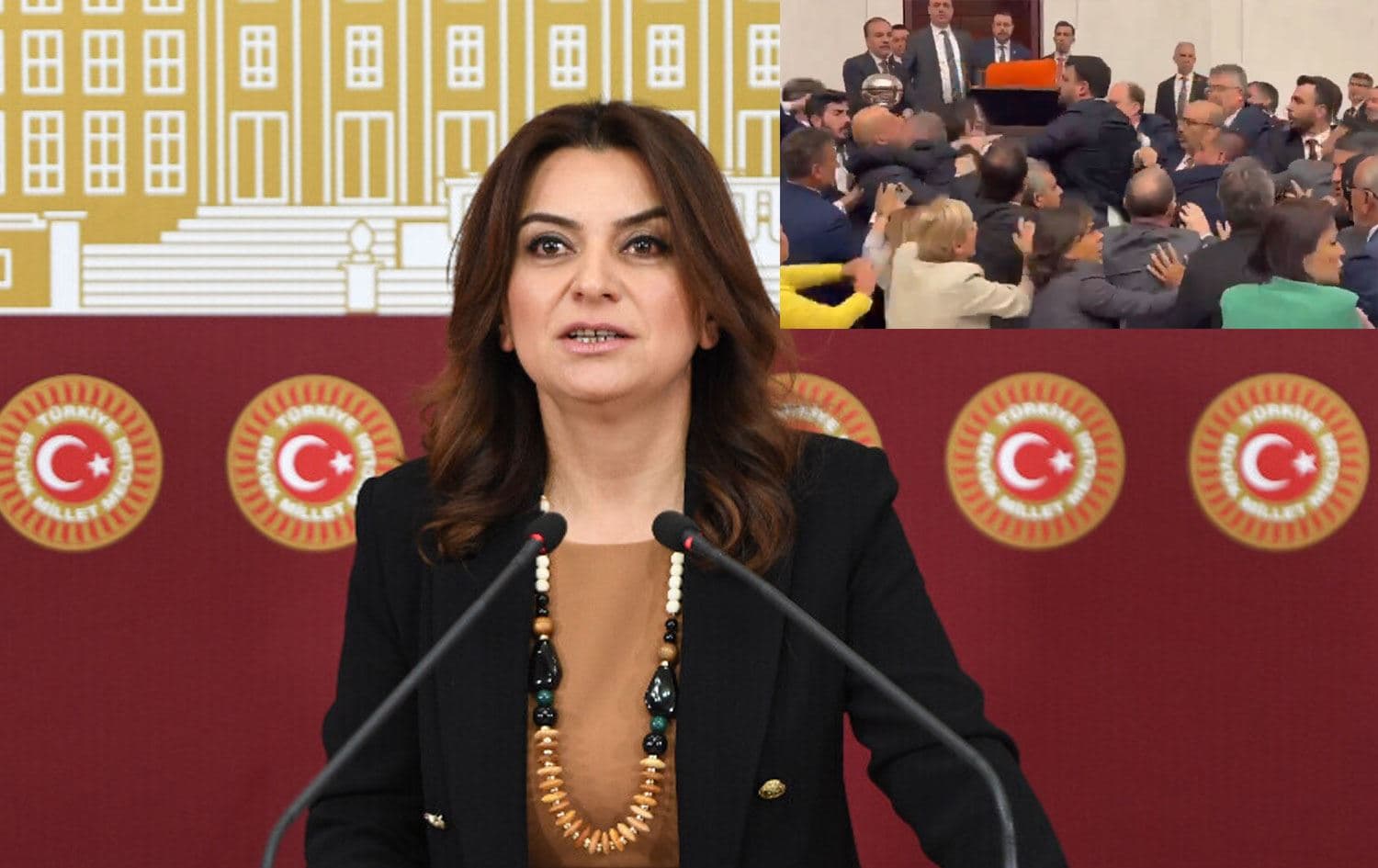  Gulistan Kiliç Koçyîgît û şerê li  Parlamentoya Tirkiyeyê / Wêne: Rûdaw Grafîk 