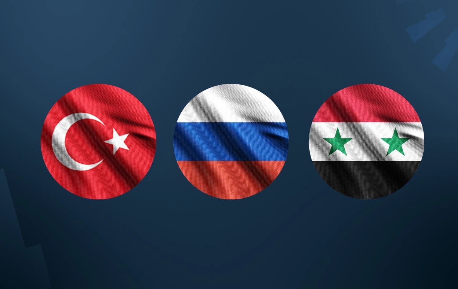 From left: Flags of Turkey, Russia, and Syria. Graphic: Rudaw