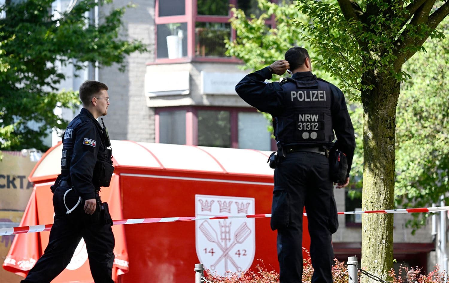 Police patrol on August 24, 2024 near the scene where at least three people were killed and several injured when a man attacked them with a knife on late August 23, 2024 in Solingen, western Germany, during a festival to mark the city's 650th anniversary. Photo: Roberto Pfeil / AFP