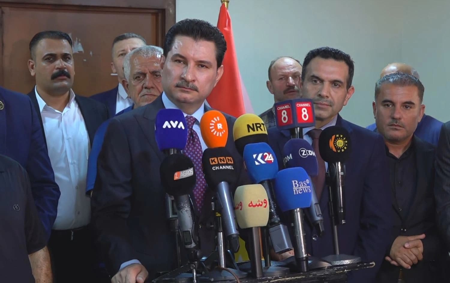 Shakhawan Abdullah, deputy speaker in the Iraqi parliament, speaking at a press conference in Kirkuk on August 28, 2024. Photo: Rudaw/screengrab