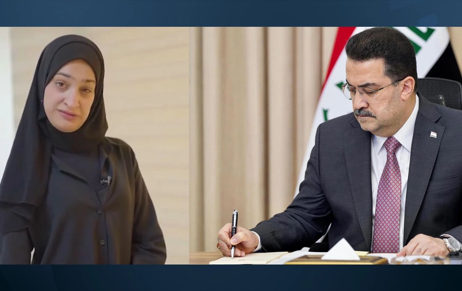 From left: Zahra Ayad and Iraqi PM Mohammed Shia' al-Sudani. Photos: Sudani's office 