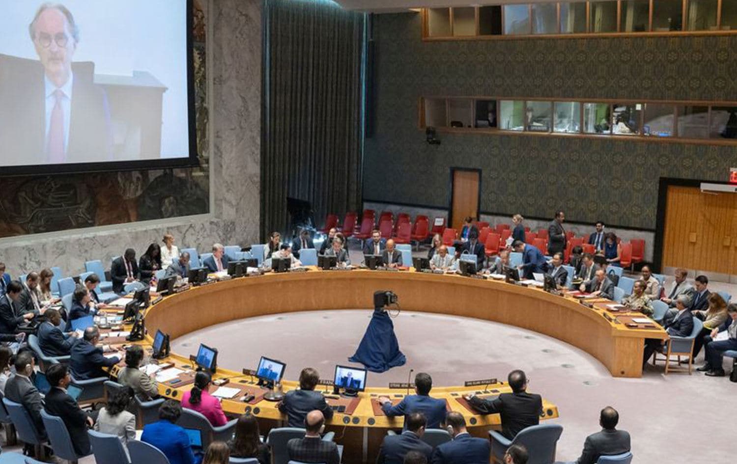 UN Security Council meeting on Syria with Geir Pedersen, special envoy of the secretary-general on in New York, August 28, 2024. Photo: UN/Evan Schneider