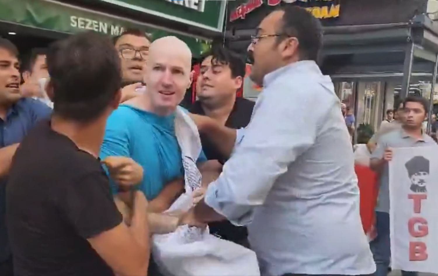 An image showing one of the US military members attacked by Turkish ultranationalists in the western Izmir province on September 2, 2024. Photo: Screengrab/TGB social media