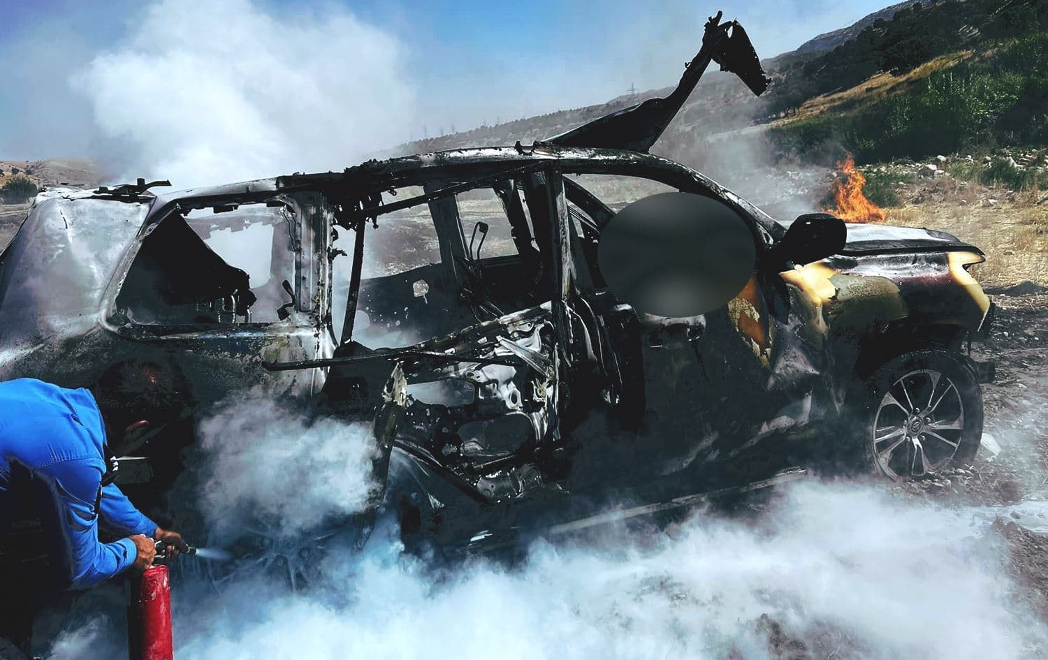 A vehicle in Sulaimani's Khalakan subdistrict that was completely burned due to a suspected drone strike on September 4, 2024. Photo: Submitted