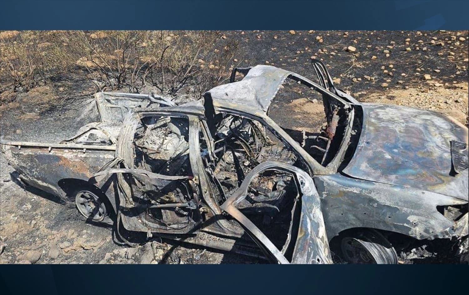 A vehicle in Sulaimani's Zalan sub-district of Chwarta that was burned due to a suspected drone strike on September 5, 2024. Photo: Submitted