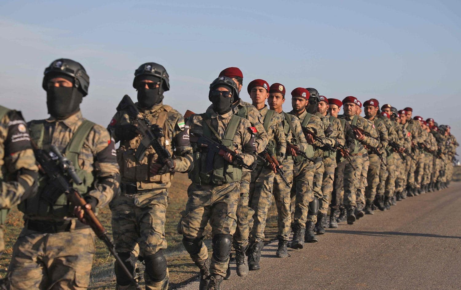 Turkish-backed Syrian National Army (SNA) soldiers take part in a military exercise in Ghandoura, northern Aleppo countryside, on January 14, 2021. Photo: AFP