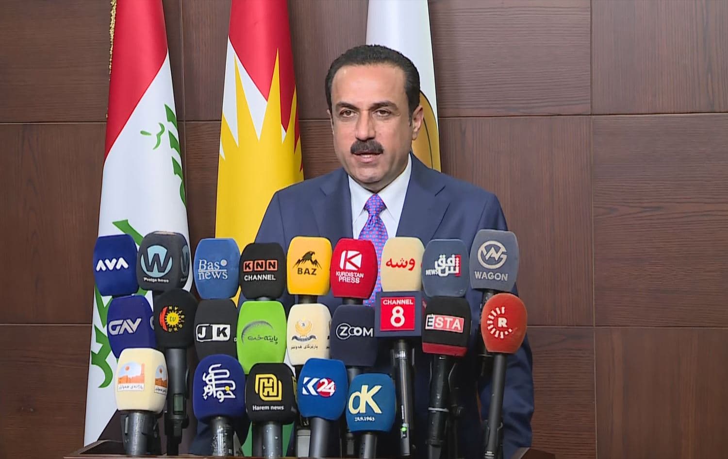 Omed Khoshnaw, the Erbil governor, speaks at a press conference on September 9, 2024. Photo: Rudaw