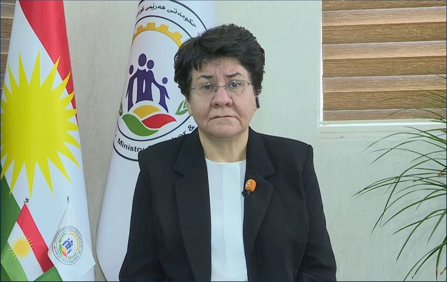 Kwestan Mohammed, Kurdistan Regional Government (KRG) minister for labor and social affairs in an interview with Zana Kayani on September 10, 2024. Photo: Rudaw/screengrab