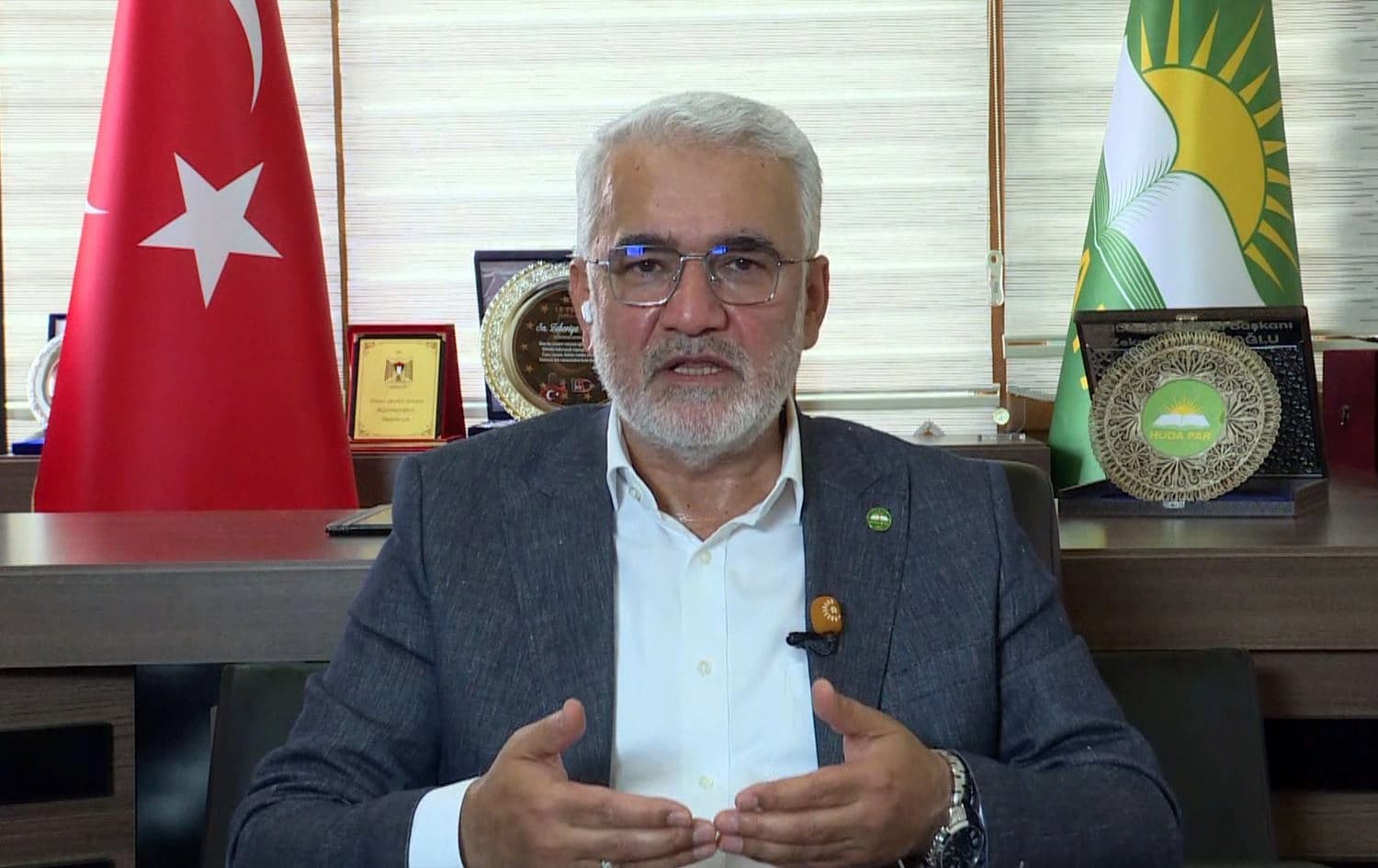Huda Par leader Zekeriya Yapicioglu speaking to Rudaw on September 18, 2024. Photo: Rudaw/screengrab