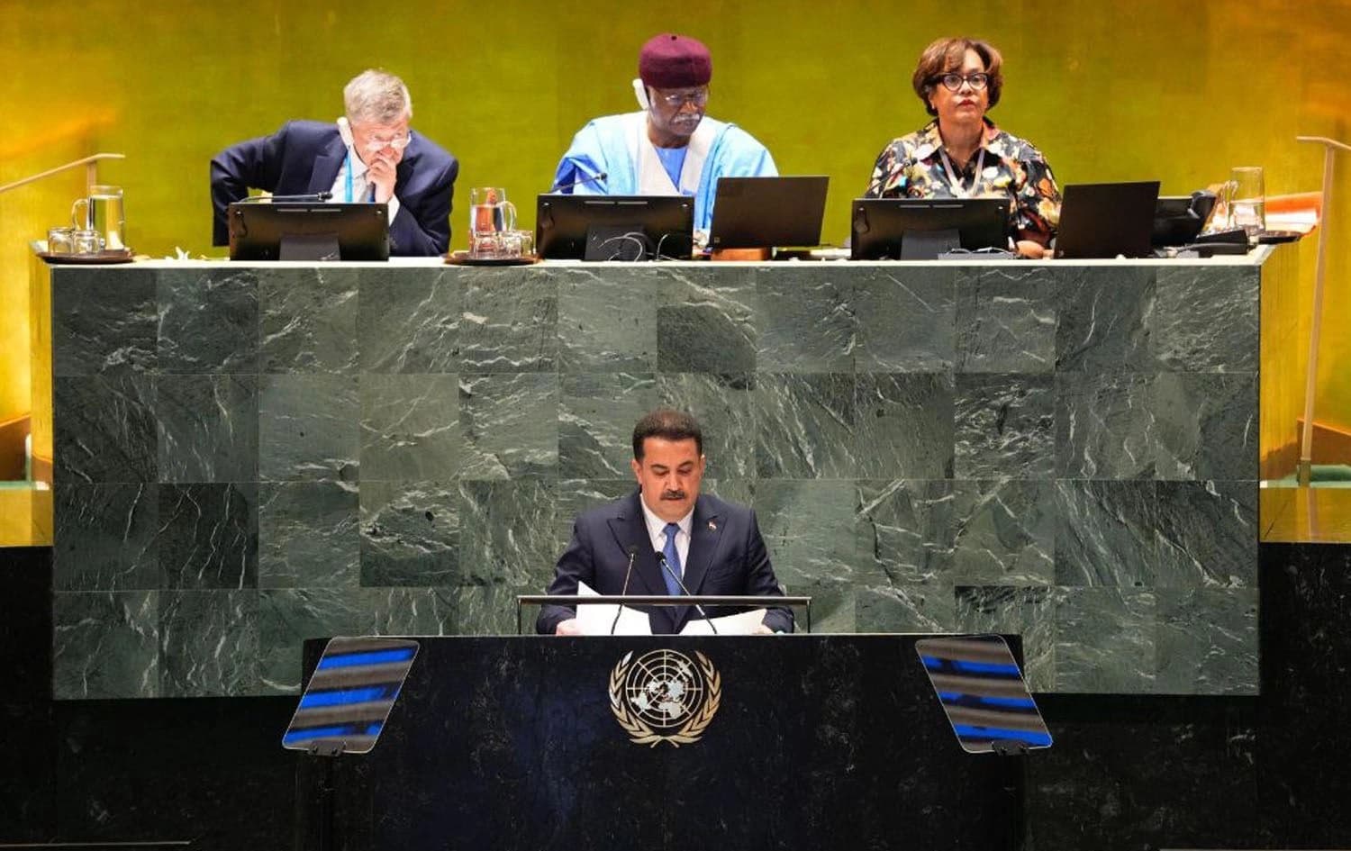 Iraqi Prime Minister Mohammed Shia' al-Sudani delivers a speech at the Summit of the Future during the 79th United Nations General Assembly (UNGA) in New York on September 22, 2024. Photo: Office of Prime Minister